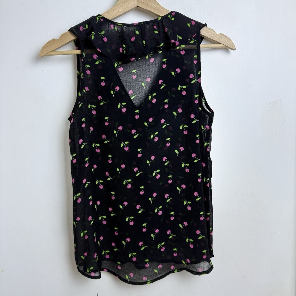 No Boundaries‎ M Black Top Cherries Ruffle Sheer Whimsigoth Fairy Grunge Dainty